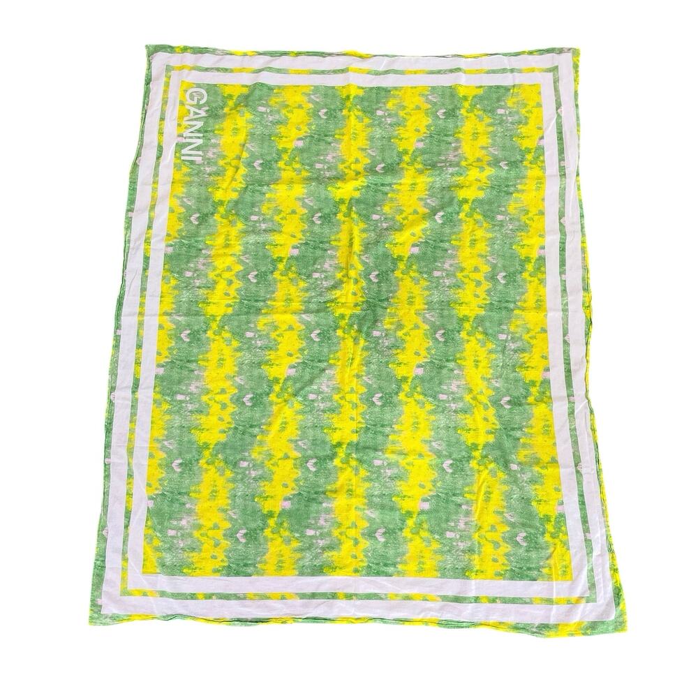 Ganni Green Yellow Voile Tie Dye Winter Snow Shawl Wrap Neck Scarf One Size